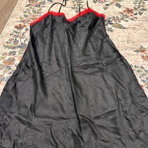 Black 100% Silk Slip Chemise with Red Lace Trim Size Medium